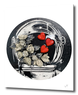 Astronaut Helmet with Flowers & Red Hearts