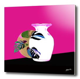 White vase with leafs of colours