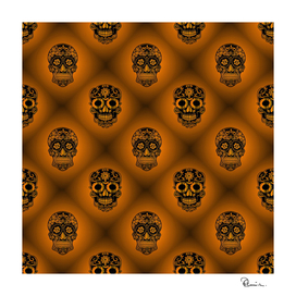 Halloween Sugar Skulls on Glowing Orange Pattern