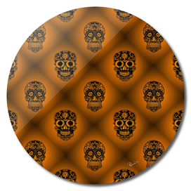 Halloween Sugar Skulls on Glowing Orange Pattern