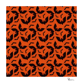 Halloween Bats on Orange Velvet