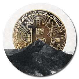 Bitcoin rising behind the mountain