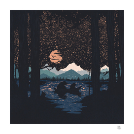 Night Lake and Bears In The Boat