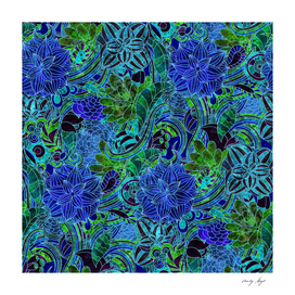 Blue Green Flower Pattern