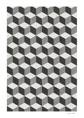 Geometric Cube Pattern - Shades of Grey