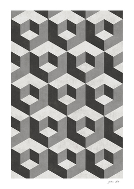 Geometric Cube Pattern 2 - Shades of Grey