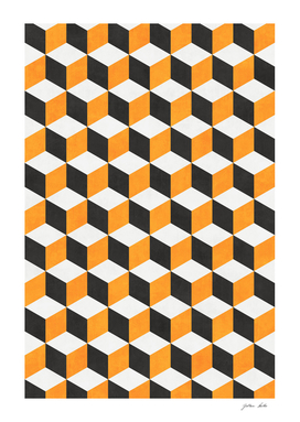 Geometric Cube Pattern - Yellow, White, Grey Concrete