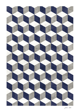 Geometric Cube Pattern - Grey, White, Blue Concrete