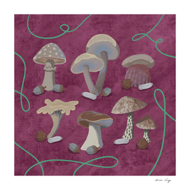 Mushroom painting  in purple  background