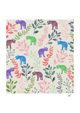 Watercolor Floral & Elephant  IV