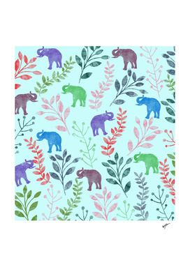 Watercolor Floral & Elephant  III