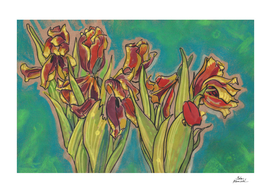 Tulips Sketch Dying Flowers Floral Pastel
