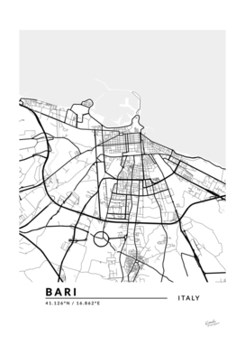 Bari Italy City Map White