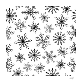 Minimal black and white snowflakes
