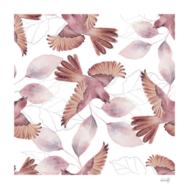 watercolor rosegold birds and leaves