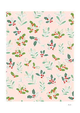Holly and Mistletoe pattern Nº1 Blush