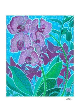 Indoor Garden Orchid Flowers Floral Painting