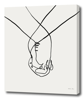 Romantic holding hands one line art
