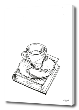 BW coffee and book