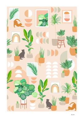 Home Sweet Home Plants and Cats Pattern