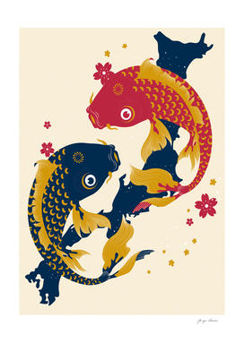 Koi Fish Japan Red Blue Illustrations