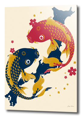Koi Fish Japan Red Blue Illustrations