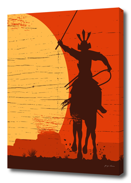 Samurai horse and sunset