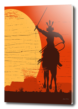 Samurai horse and sunset