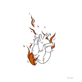 Burning heart in fire