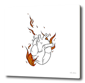 Burning heart in fire