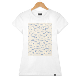 Matisse Bird Waves - Pattern 1. Blue on Beige