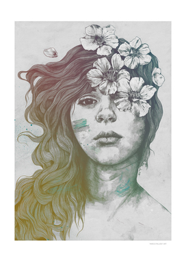 Softly Spoken Agony rainbow | flower girl pencil portrait