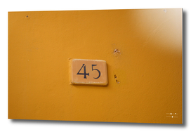 House sign number 45 on the wall of the house