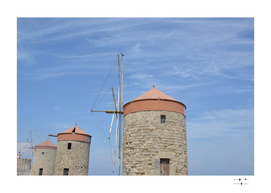 Rhodes Town Windmills in the port city, Greece