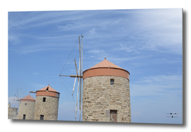 Rhodes Town Windmills in the port city, Greece