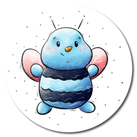 Snowman is a blue bee with pink wings