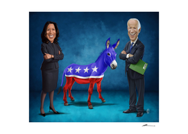Joe Biden and Kamala Harris with the Democrat Donkey