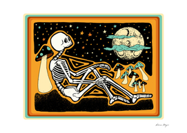 Skeleton Horace Stargazing in Retro Land
