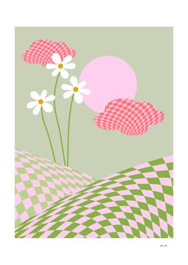 Daisies in checks - surreal landscape