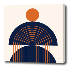 Geometric Lines in Navy Blue Orange 3 Rainbow Abstraction