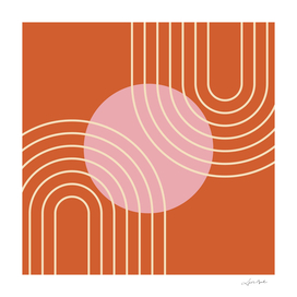Mid Century Modern Geometric 140 in Orange Beige Pink