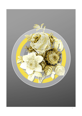 Botanical Illustration Anemone Rose in Gray and Yellow