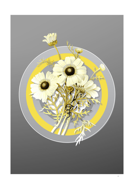 Botanical Illustration Chrysanthemum in Gray and Yell