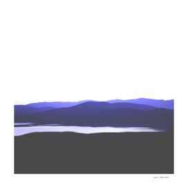 Blue purple abstract modern landscape mountains and a lake