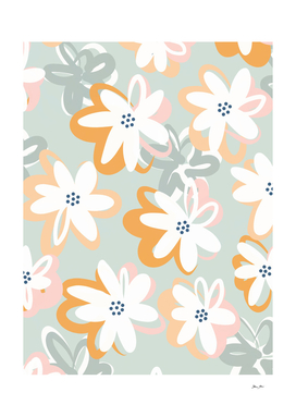 Happy Pop Floral Daisy Pattern - Muted blue