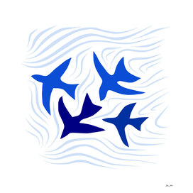 Matisse flock of blue birds flying free