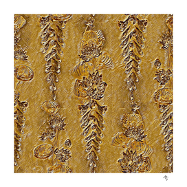wisteria, lotus, leaves, flowers, gold, 3d pattern,
