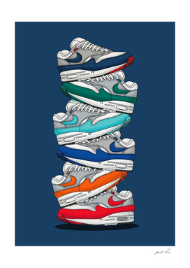 stacking shoes blue background