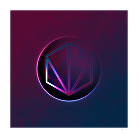 Geometric Neon Glyph on Jewel Tone Triangle Pattern