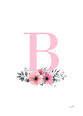 Floral Botanical Watercolor Spray Monogram B